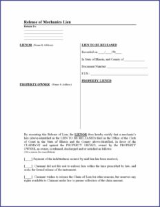 Illinois Mechanics Lien Release Form