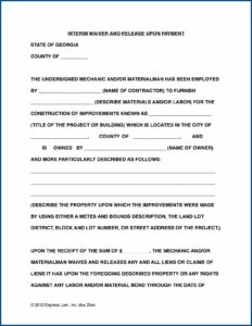 Interim Lien Waiver Form