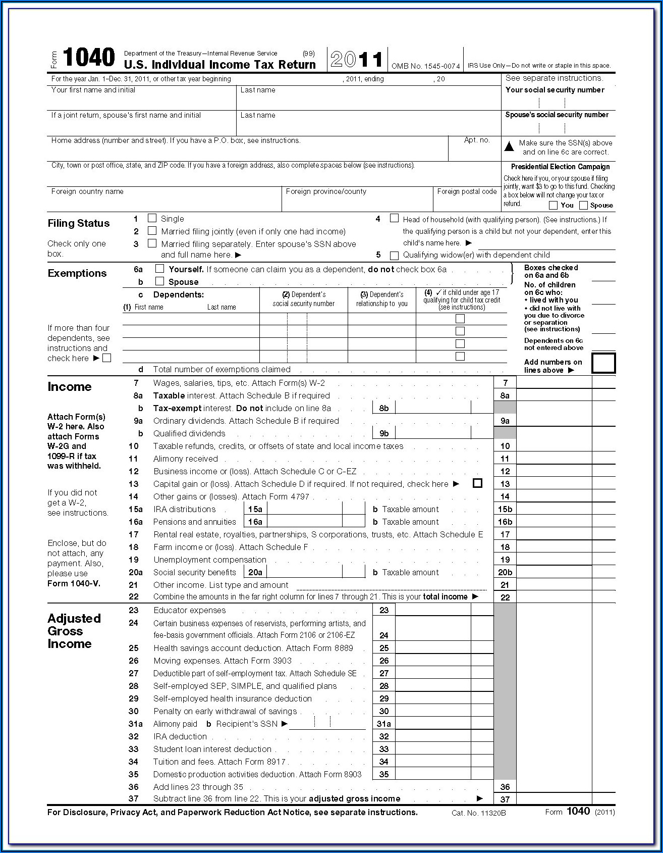 Irs Form 1040a 2012