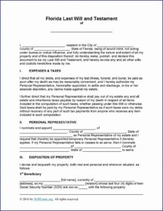Last Will And Testament Blank Forms Florida