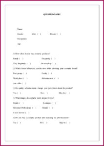 Marketing Research Survey Questionnaire On Cosmetics