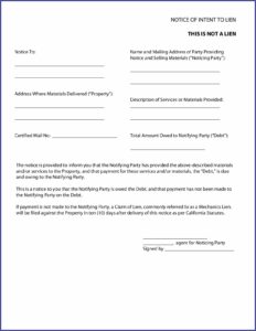 Mechanic's Lien Form California