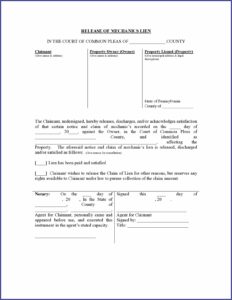 Mechanics Lien Form Hamilton County Indiana