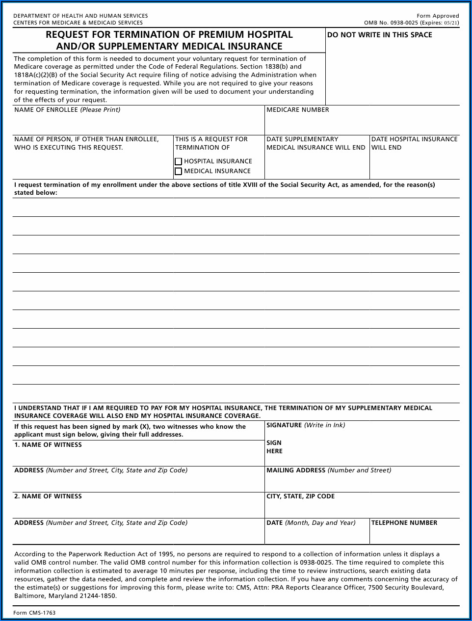 Medicare Termination Form Cms 1763