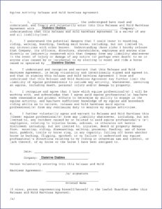 Michigan Equine Liability Release Form