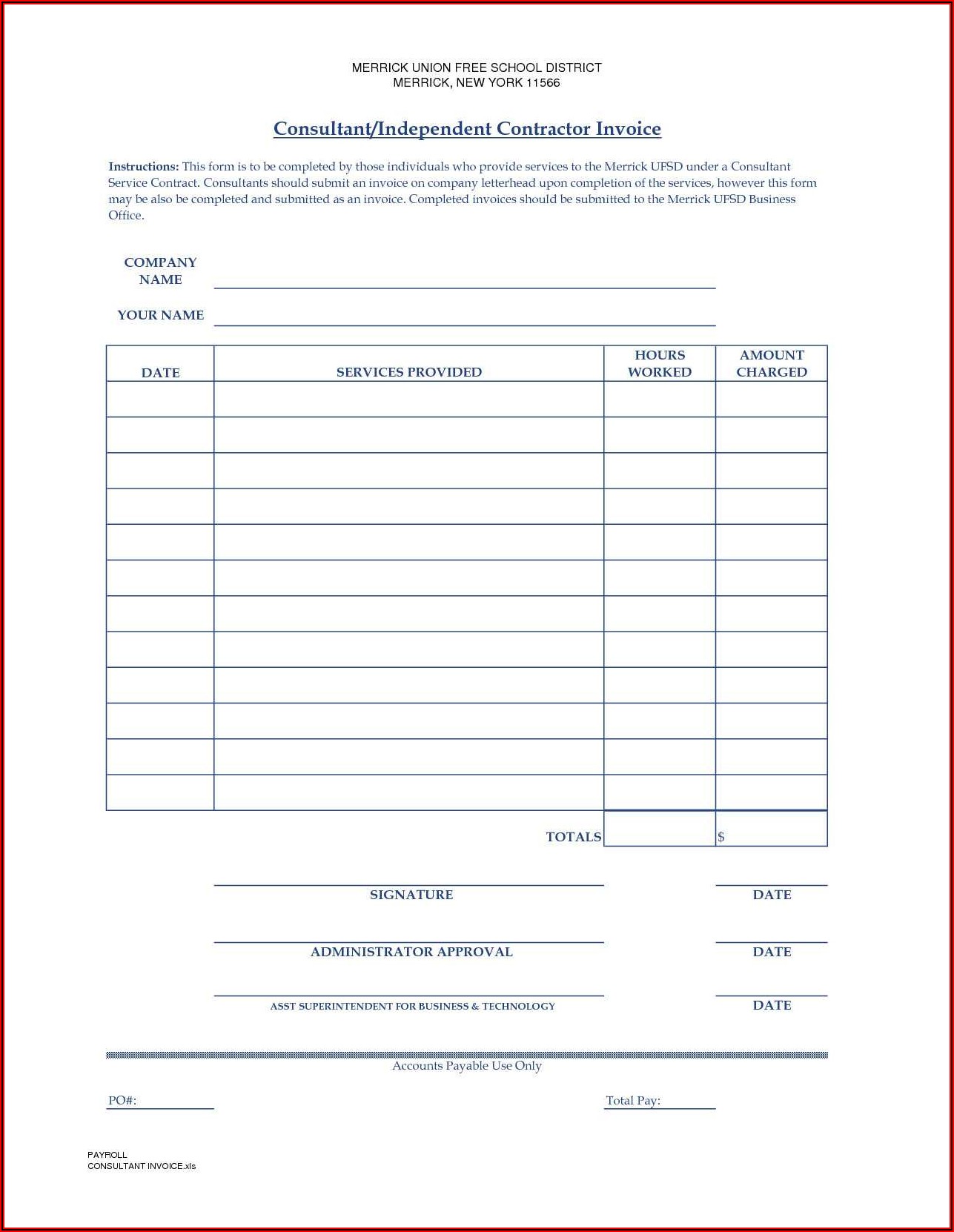 Microsoft Excel Invoice Template Free Download