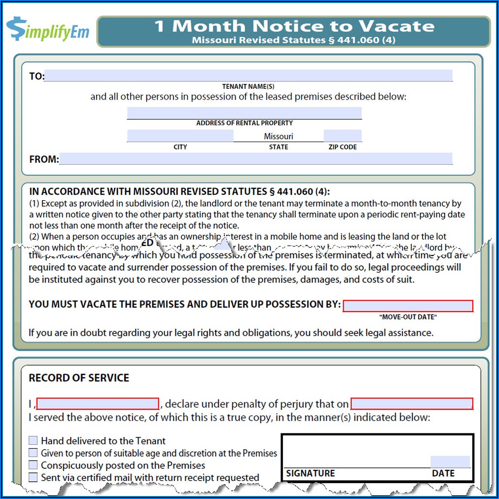 Mo Eviction Notice Form Free