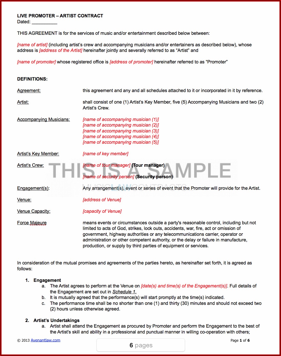 Musicians Performance Contract Template