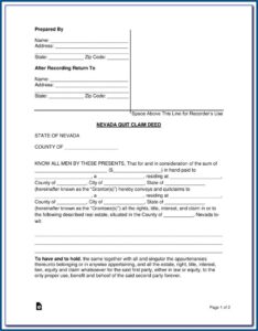 Nevada Quit Claim Deed Form Pdf
