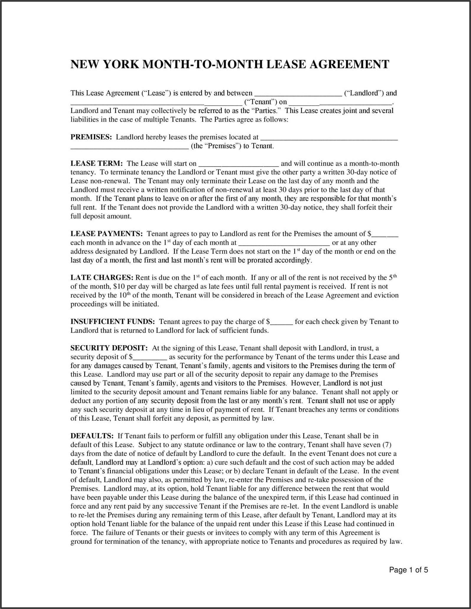 New York Apartment Lease Agreement Form