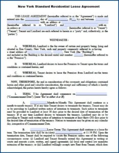 New York House Lease Agreement Form