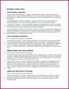 Osha Health And Safety Plan Template
