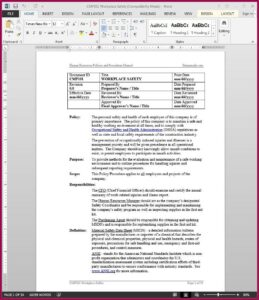 Osha Safety Policy Template