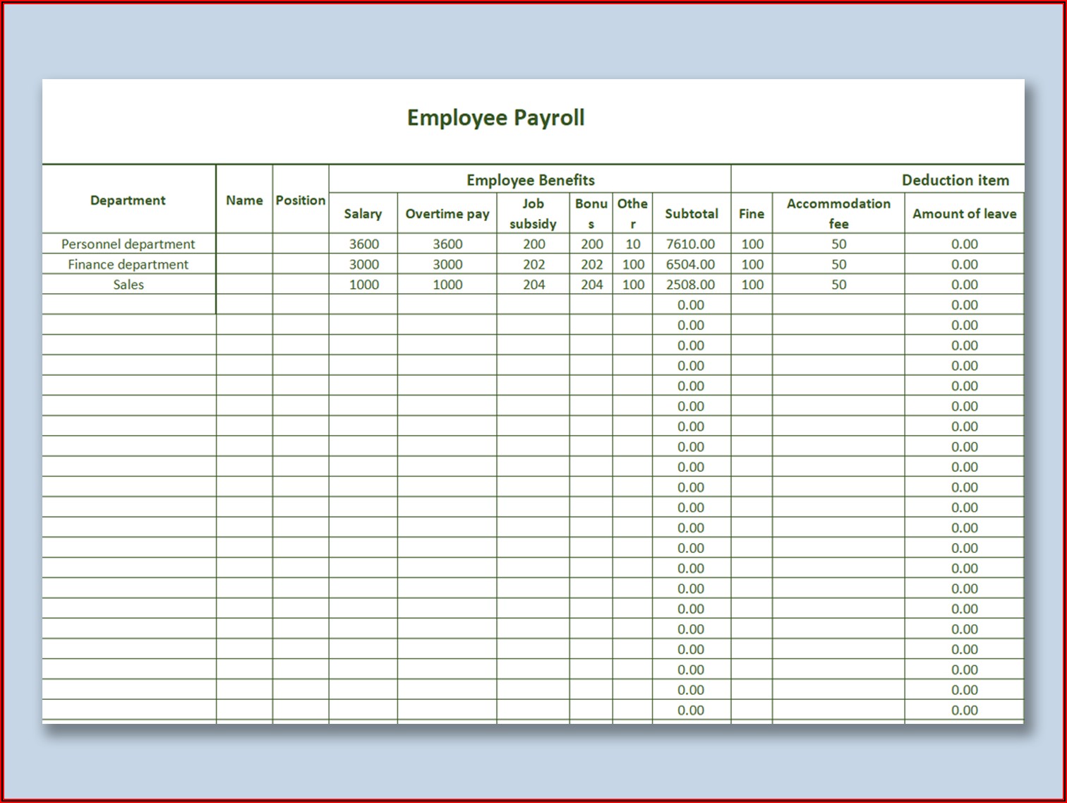 Payroll Worksheet Template