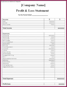 Personal Profit And Loss Templates Free