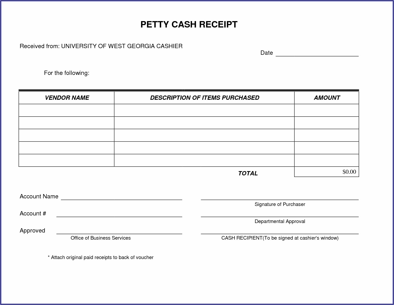 Petty Cash Receipt Form Free