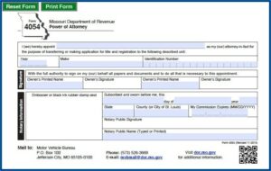 Power Of Attorney Form Missouri Vehicle
