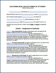 Printable Durable Power Of Attorney Form California