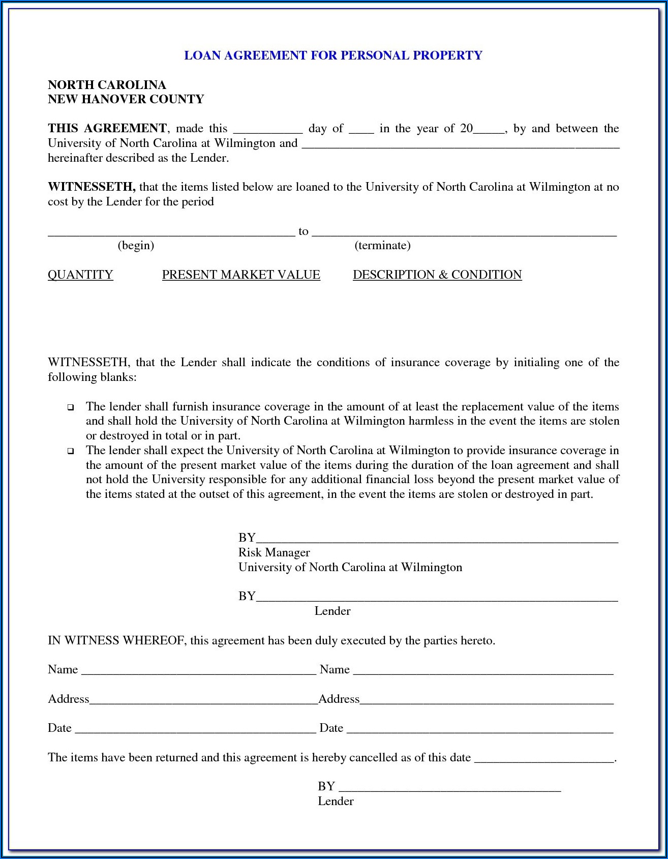 Private Loan Contract Forms