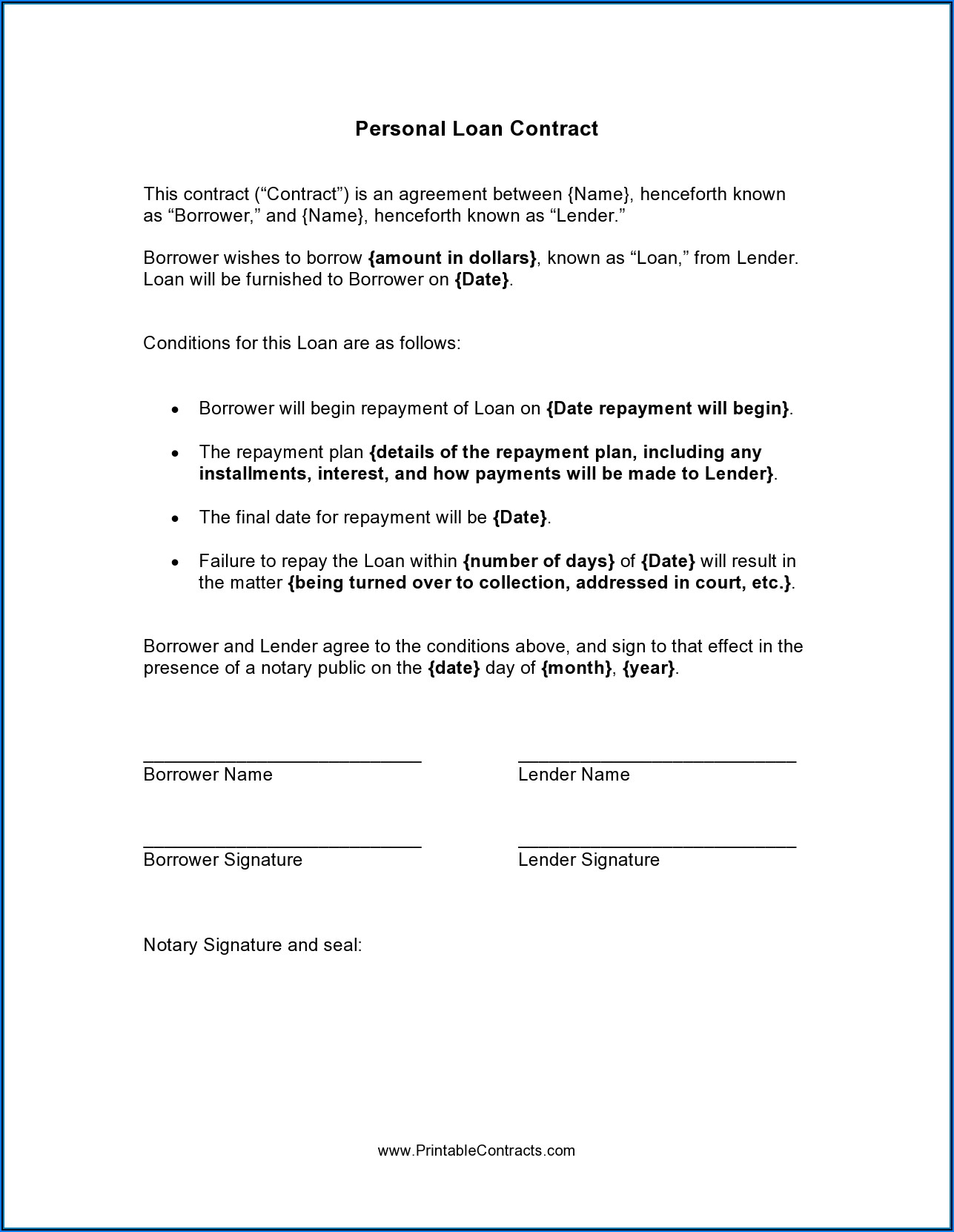 Private Loan Contract Template Uk