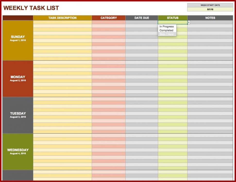 Project Management Task List Template Excel