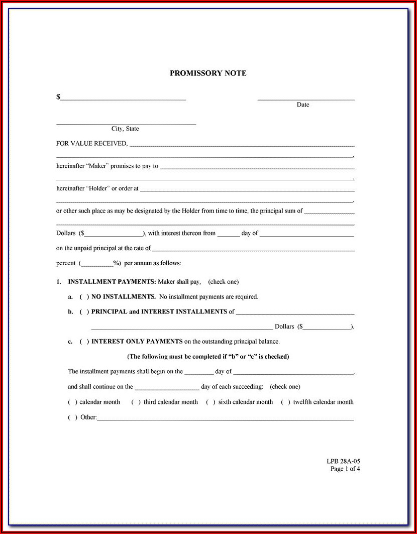 Promissory Note Interest Only Template Free