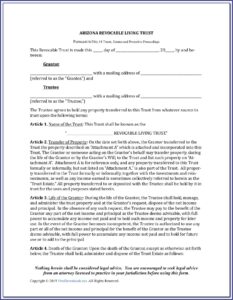 Revocable Living Trust Forms Arizona