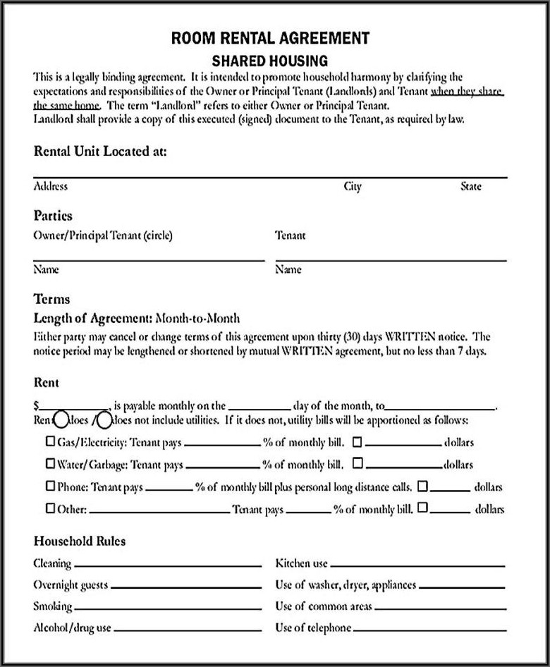 Room For Rent Agreement Form Free