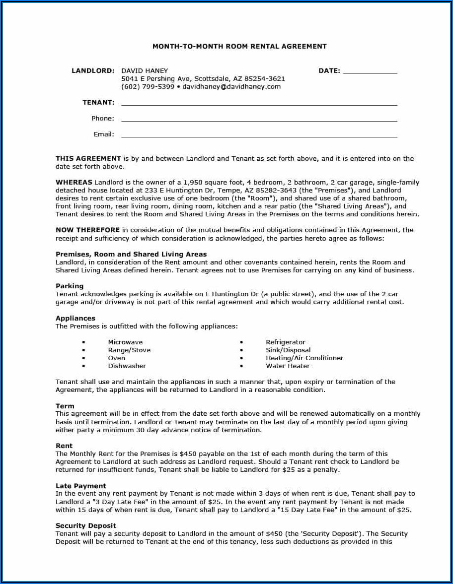 Room Rent Agreement Format In Word