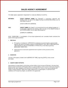 Sales Agency Agreement Template Free