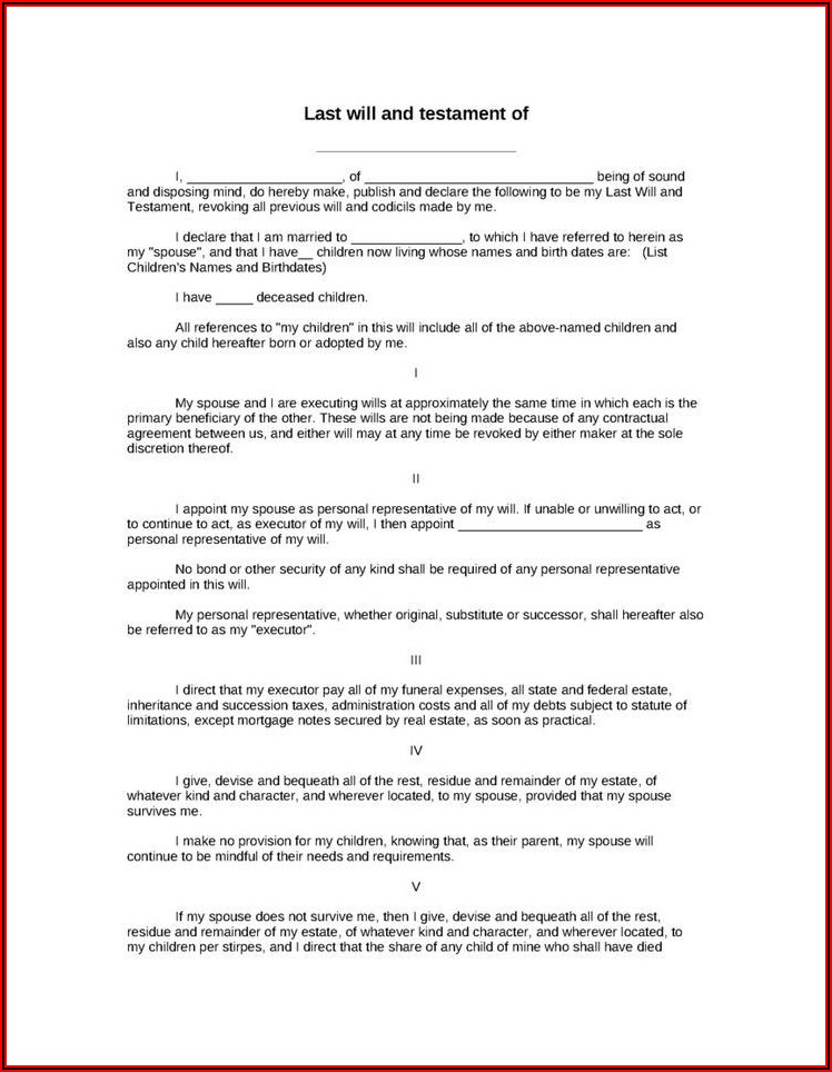 Sample Of Last Will And Testament Template