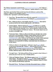 Sublease Contract California