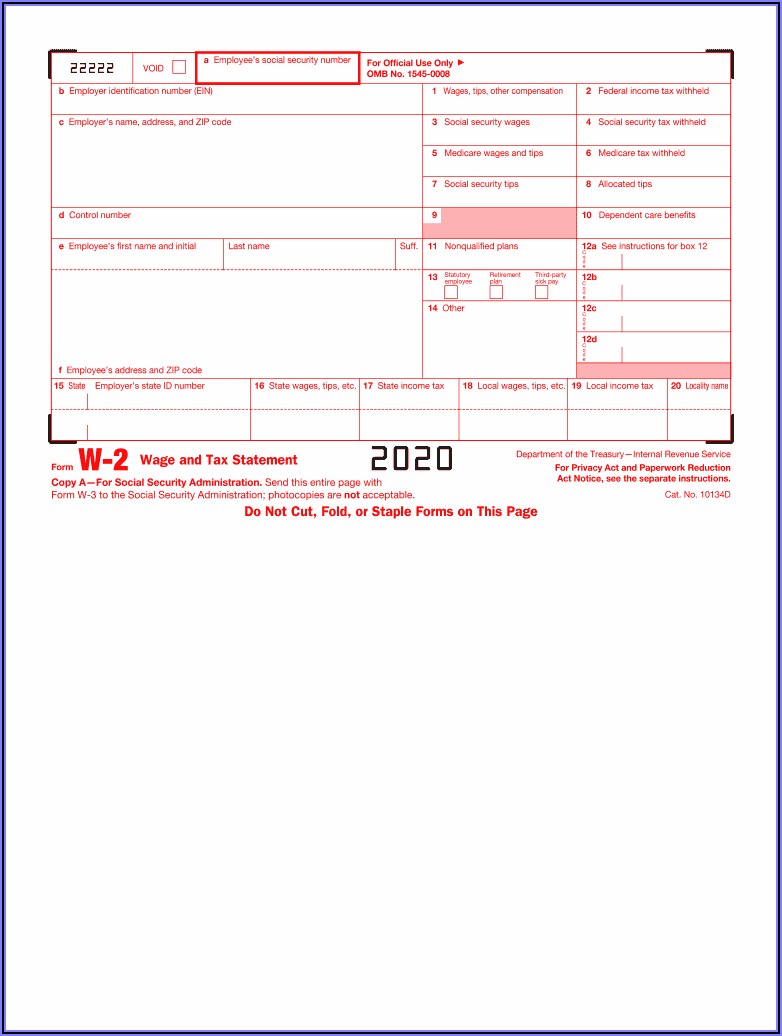 W2 Tax Form 2020 Printable