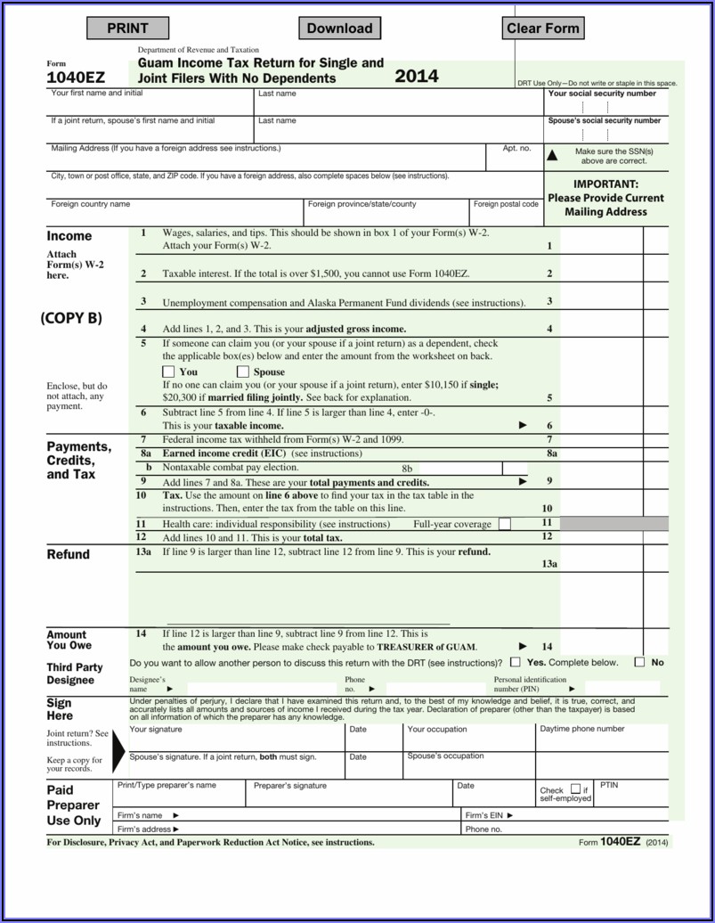 irs form 1040ez download