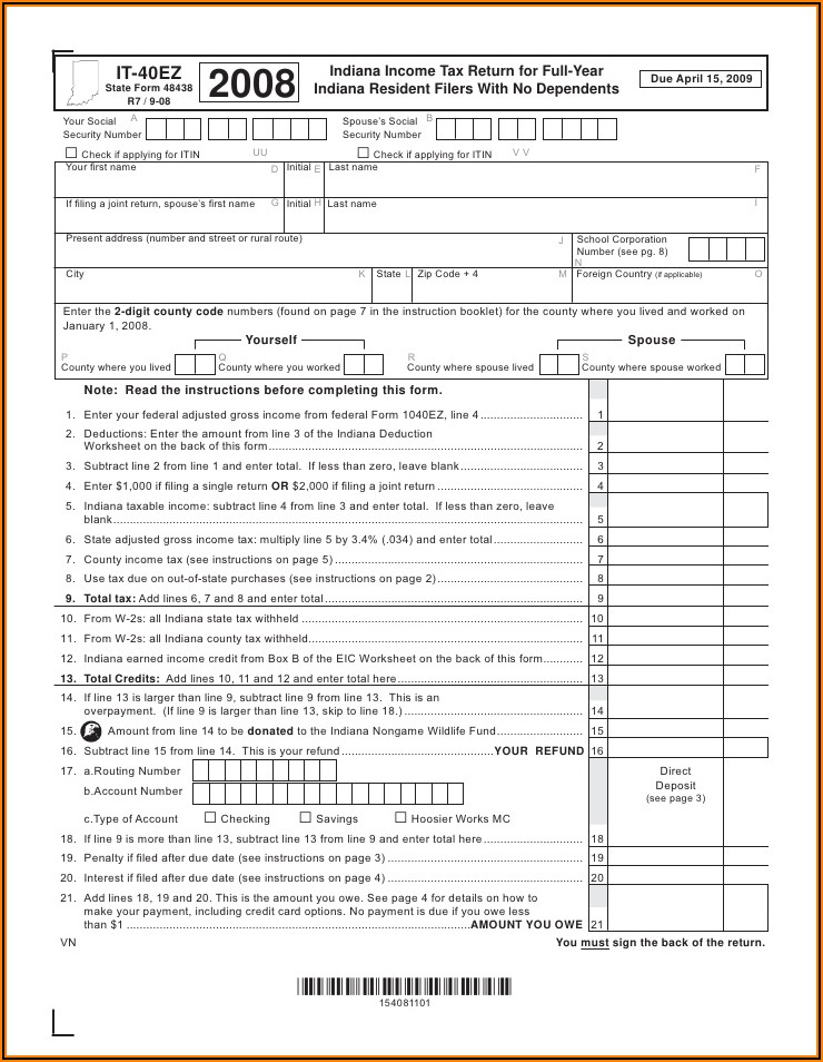 2008 Tax Forms 1040ez