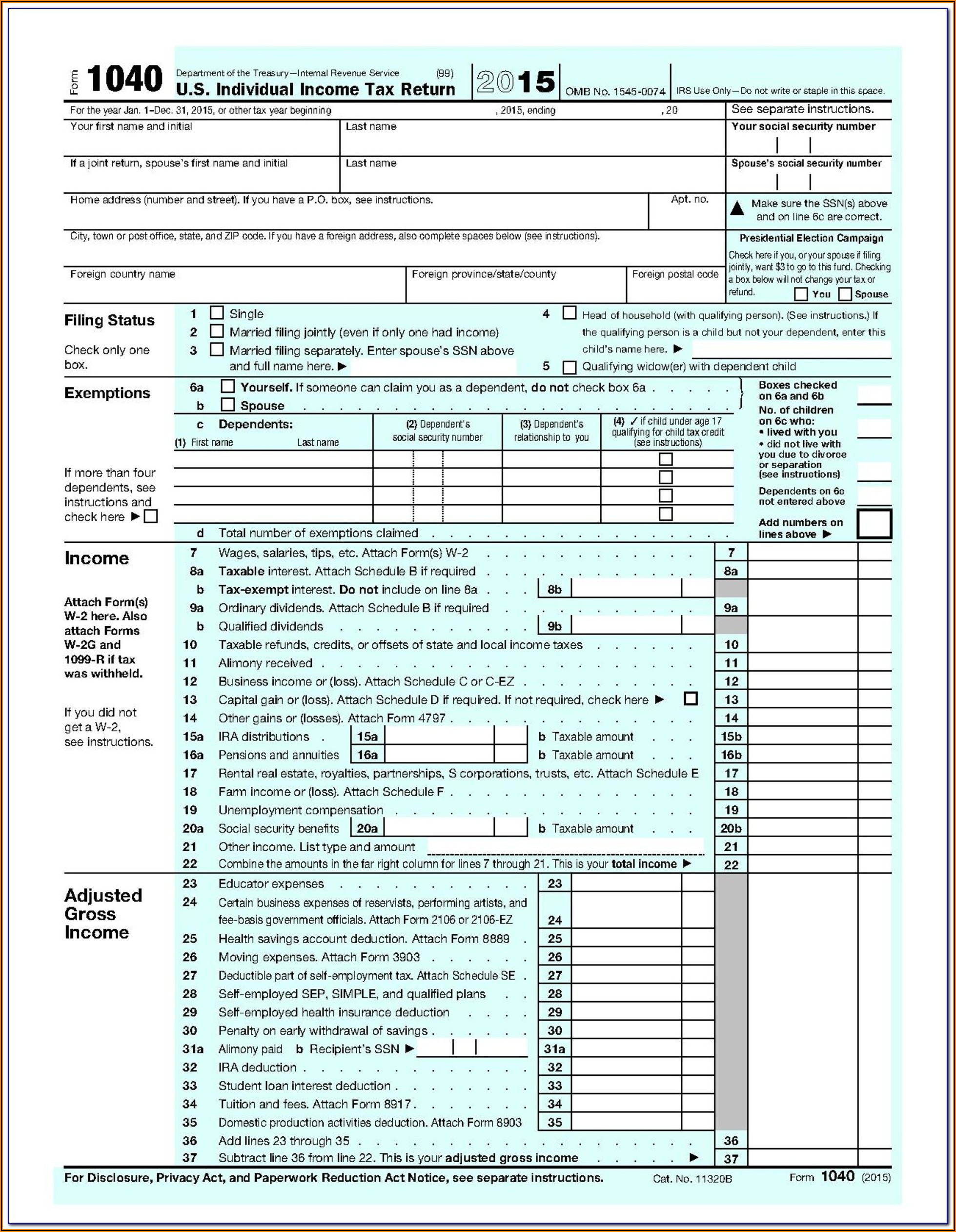 2015 Federal Tax Forms 1040a