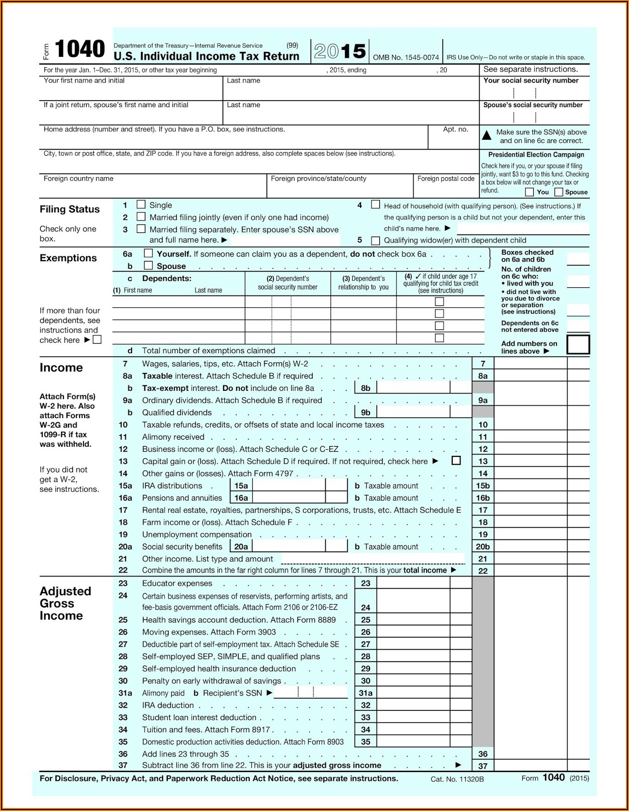 2016 Federal Tax Form 1040a