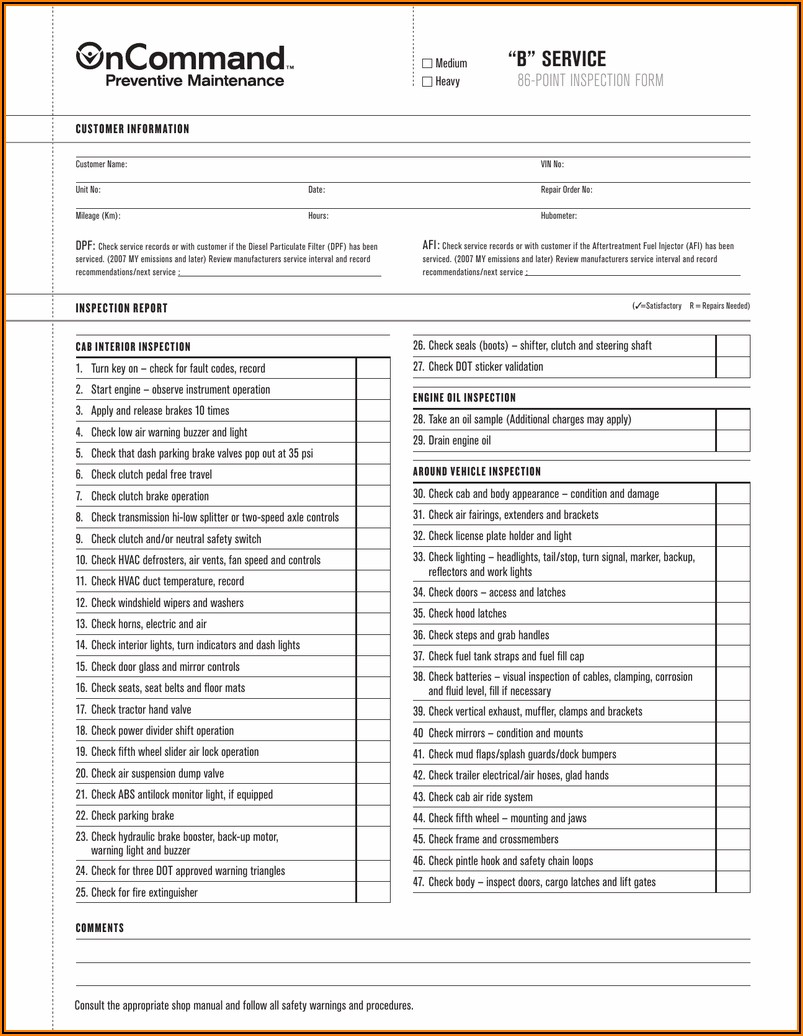27 Point Vehicle Inspection Form Pdf Free