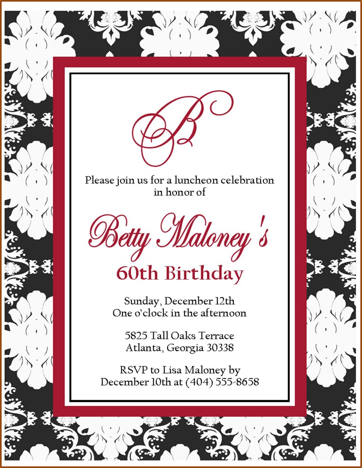 60th Birthday Invitation Templates For Her