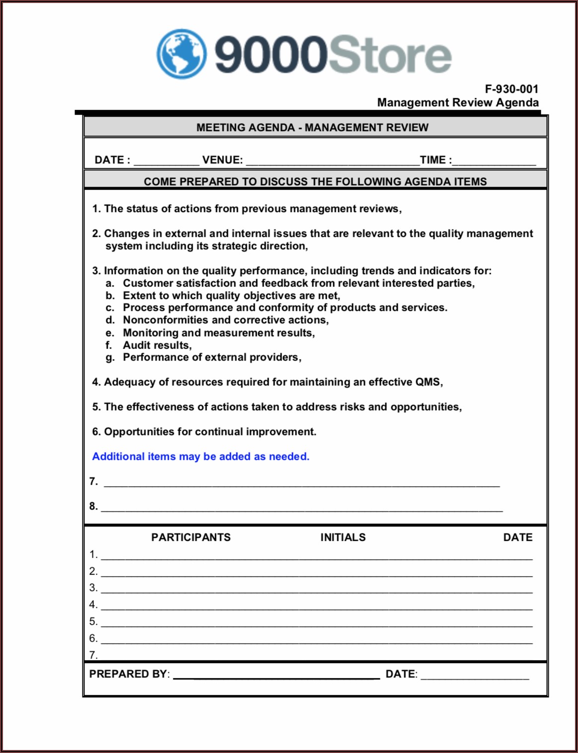 9001 Iso 2015 Management Review Agenda Template