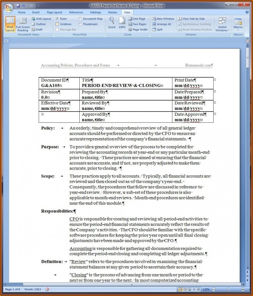 Accounting Policies And Procedures Template Free