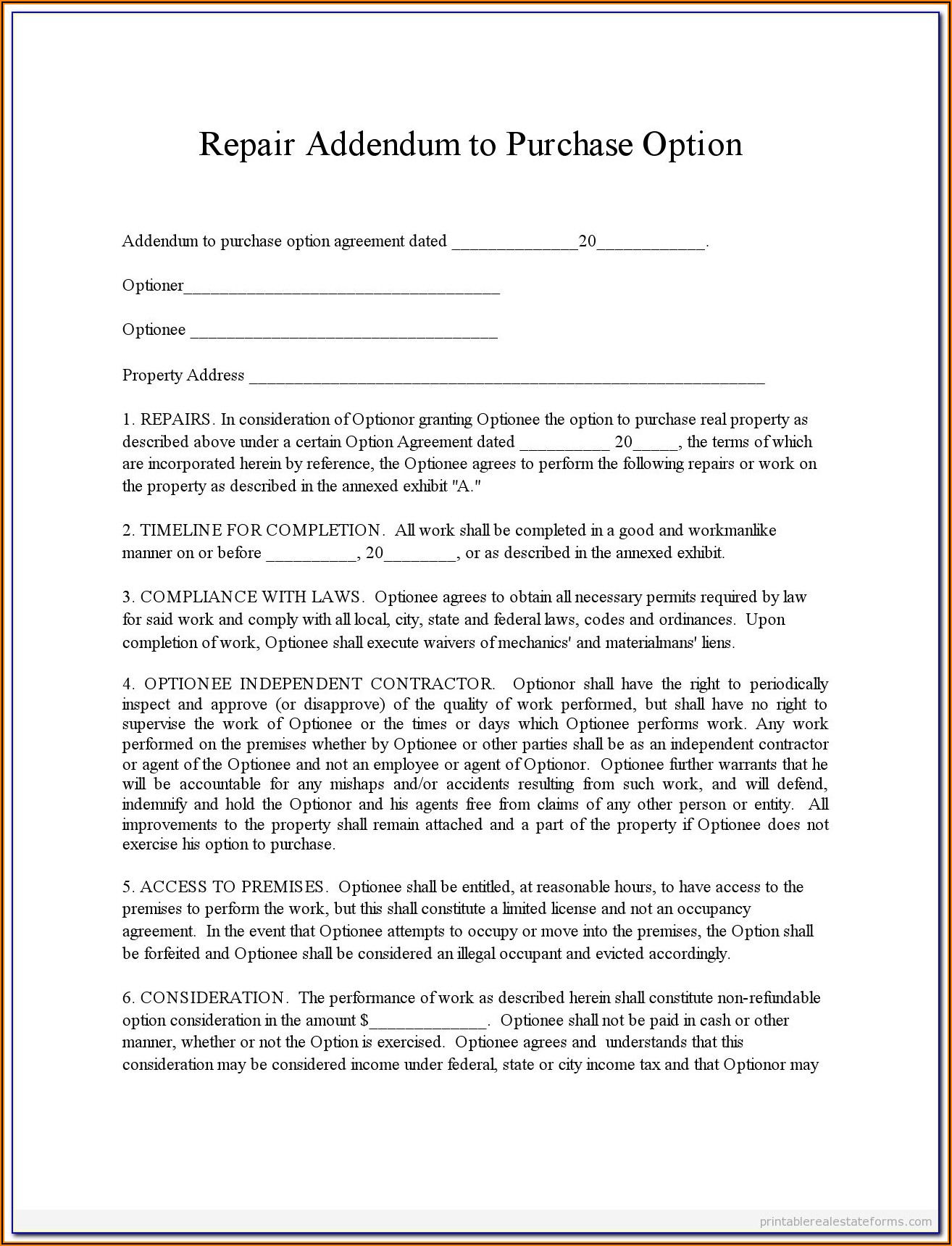 Aia Addendum Form