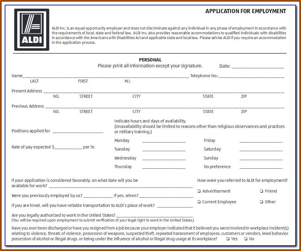 Aldi Recruitment Application Form