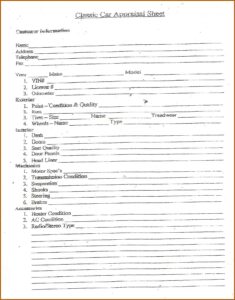Antique Auto Appraisal Form