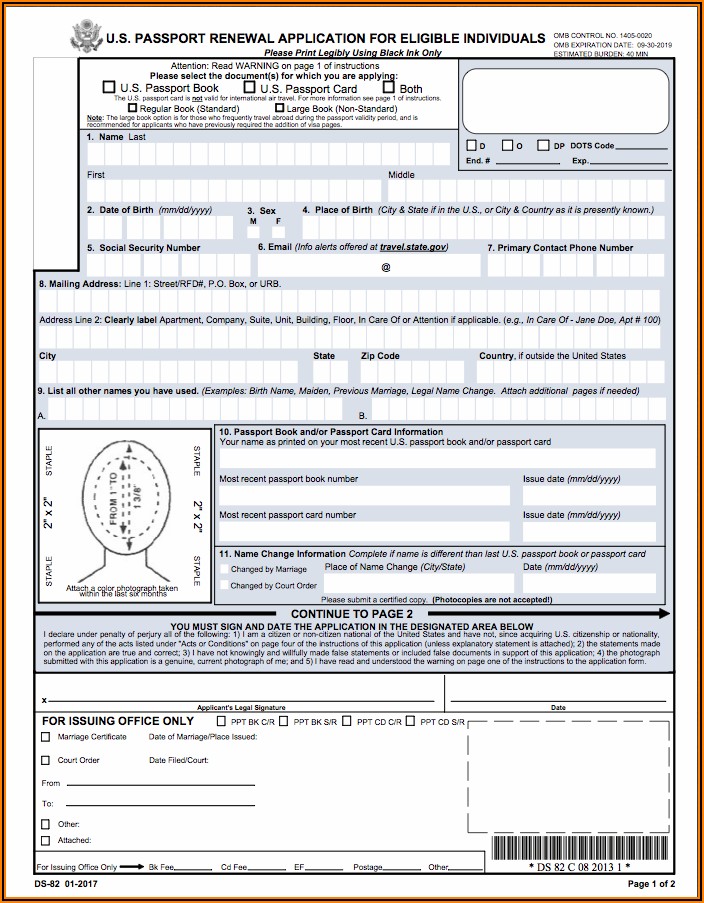Application For A U.s. Passport Renewal (form Ds 82)