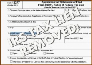 Application For Withdrawal Of Filed Form 668(a) Notice Of Federal Tax Lien
