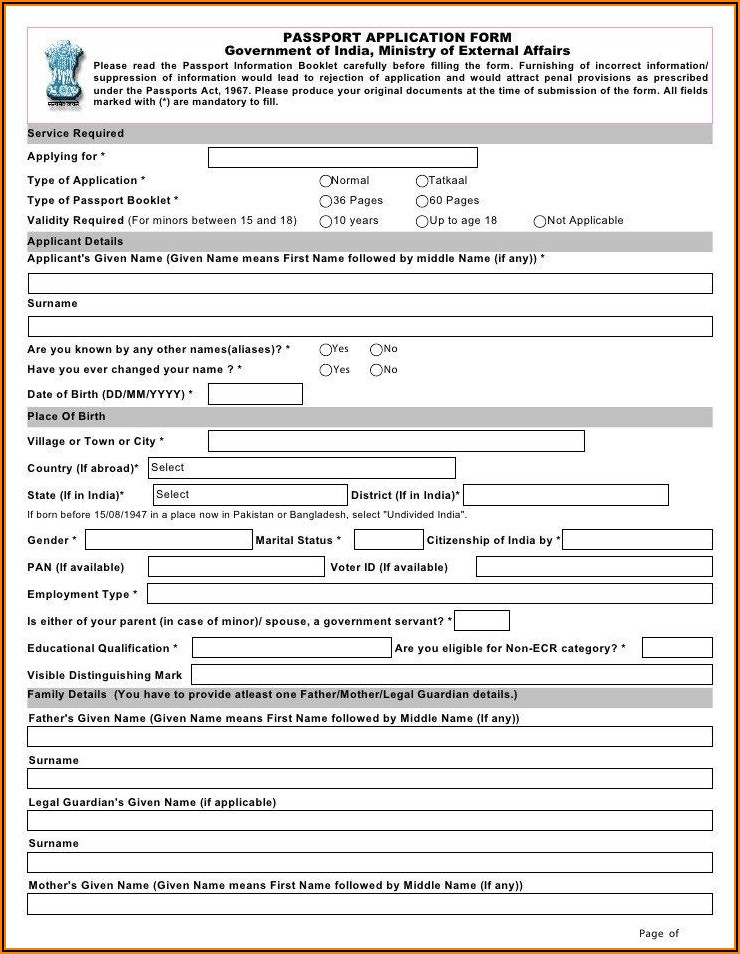 Application Form For Passport Renewal Minor