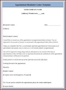 Appointment Reminder Letter Template Free