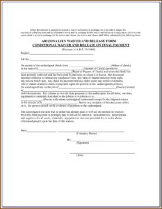 Arizona Mechanic's Lien Waiver Form