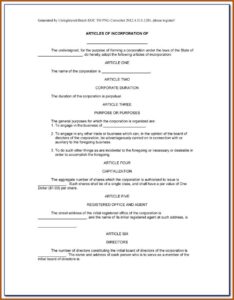 Articles Of Incorporation Llc Template